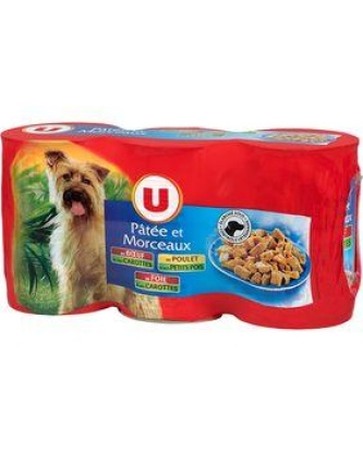 Patée+mx p/chien foie car./poulet petit pois/boeuf car. u 3X1/2 1,215KG
