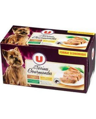 Terrines gourm.p/chien riche en dinde/en poulet+aux carottes/riche encanard+aux légumes U bq.6x...