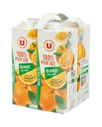 Pur jus d'orange U brick 4X1litre film neutre