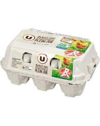 Oeufs poules plein air Label Rouge calibre mixte U, boite de 6