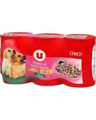Patée+morceaux p/chiot agneau/poulet/canard U boîtes 3x400g