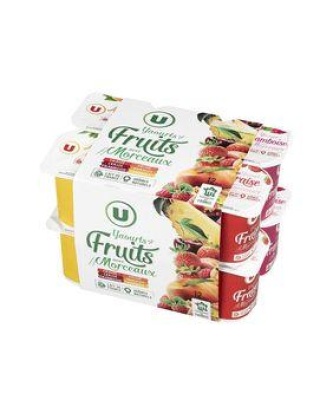 Yaourt aux morceaux de fruits panachés U, 12x125g