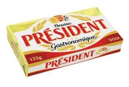 Beurre doux PRESIDENT, plaquette de 125g