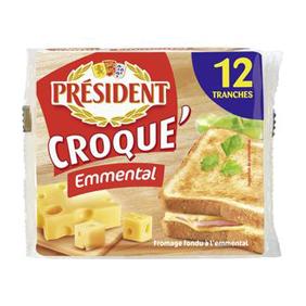 Fromage fondu au lait pasteurisé Croque'Emmental, 18%MG, PRESIDENT,12 tranchettes, 200g