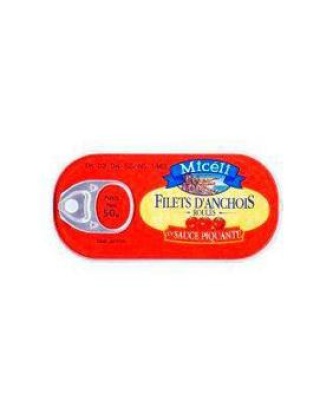 Filets d'anchois roulés sauce piquante MICELI, boîte de 50g