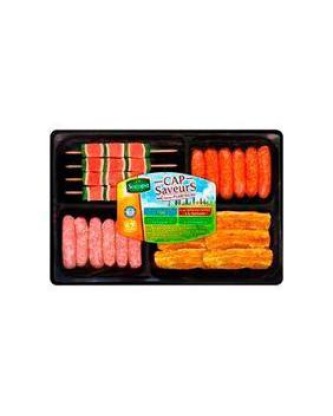 Viande de porc + chipolata + merguez + brochette de porc, SOCOPA, barquette 810g