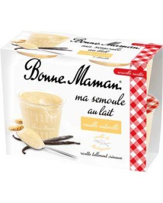 Semoule au lait à la vanille naturelle BONNE MAMAN, 4x100g