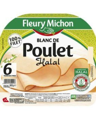 Blanc de poulet Halal doré au four FLEURY MICHON, 6 tranches, 180g