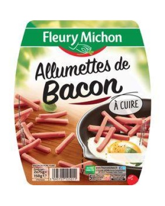 Allumettes de bacon à cuire FLEURY MICHON, barquette sécable 2x75g
