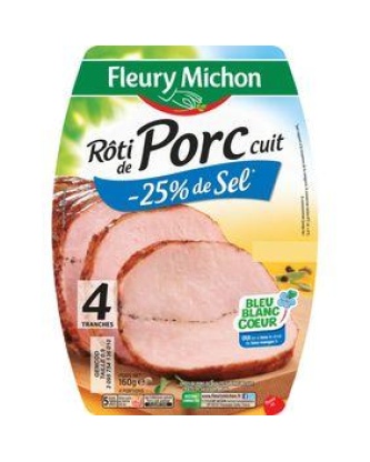 Rôti de porc -25 % de sel FLEURY MICHON, 4 tranches, 160g