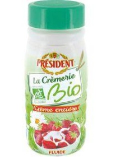 Crème UHT biologique entière 30%MG PRESIDENT bouteille 25cl