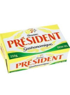 Beurre demi-sel, PRESIDENT, 80% de MG, plaquette de 250g