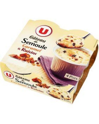 Gâteau de semoule aux raisins nappé caramel U, 4x100g