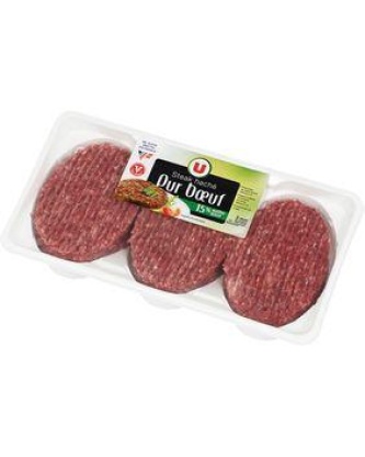 Steak haché, 15% MAT.GR., U, France, VBF 100% muscle, 6 pièces, 600g