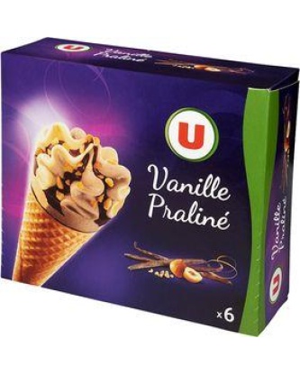 Cônes vanille praliné, U, boîte de 6x384g
