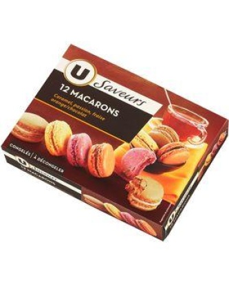 Macarons caramel, passion, fraise et orange-chocolat U SAVEURS, 12 unités, 120g