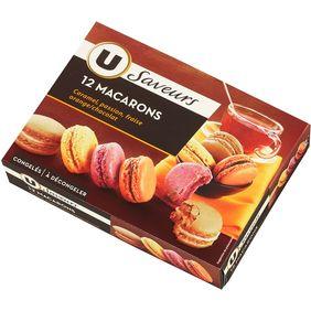 Macarons caramel, passion, fraise et orange-chocolat U SAVEURS, 12 unités, 120g