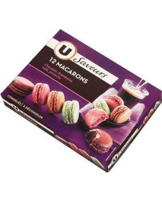 Macarons framboise, café, pistache et chocolat U SAVEURS, 12 unités, 120g