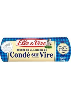 Beurre doux de laiterie de Condé sur Vire ELLE & VIRE, 82%MG, rouleaude 250g