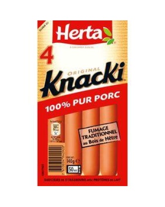 Saucisses de Strasbourg Knacki original HERTA, sachet micro-ondable de4 unités, 140g