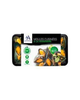 Moule cuite marinière, Mytilus galloprovincialis, élevée en Espagne, barquette de 400g