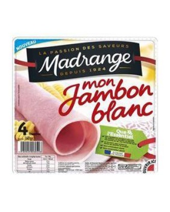 Mon jambon blanc découenné dégraissé Viande de Production Française MADRANGE, 4 tranches, 160g