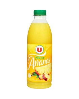 Pur jus d'ananas flash pasteurisé réfrigéré U, bouteille en plastique,1 litre