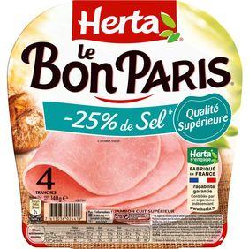 Jambon de Paris Découenné Dégraissé Le Bon Paris -25% de sel HERTA, 4tranches 140g