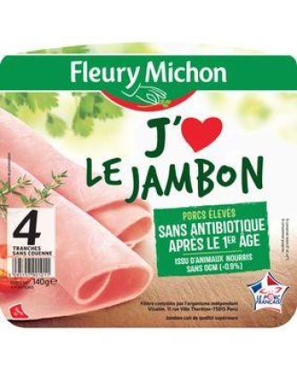 J'aime le jambon supérieur sans couenne FLEURY MICHON, 4 tranches, 140g