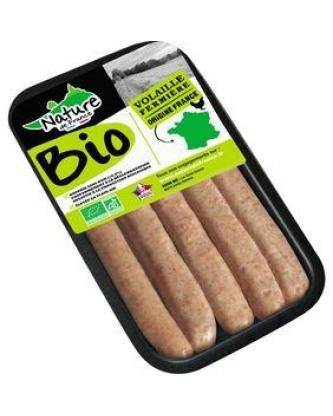 Saucisse nature de volaille, BIO, NATURE DE FRANCE, 5 pièces 250 g