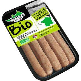 Saucisse nature de volaille, BIO, NATURE DE FRANCE, 5 pièces 250 g