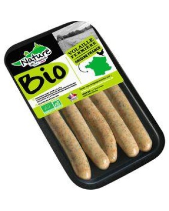 Saucisse de volaille aux herbes, BIO, NATURE DE FRANCE, 5 pièces 250 g