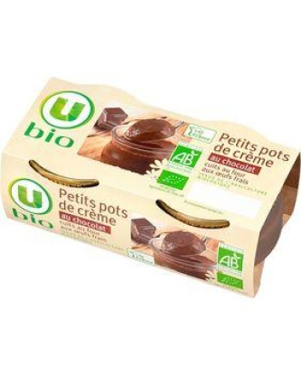 Petits pots de crème cuit au four au chocolat issus de l'agriculture biologique U BIO, 2x100g