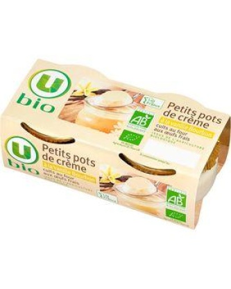 Petits pots de crème cuit au four à la vanille issus de l'agriculturebiologique U BIO, 2x100g