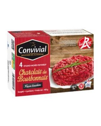 Steaks hachés Label Rouge charolais du bourbonnais façon bouchère, 12%de MG, 4x100g
