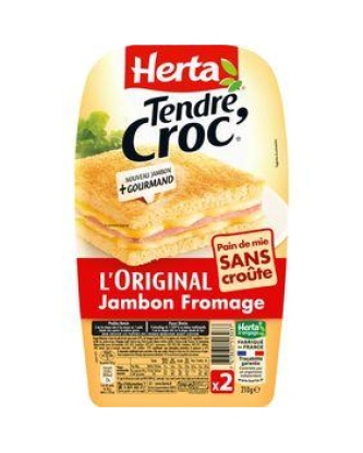 Tendre croque sans croûte jambon fromage HERTA, x2 210g