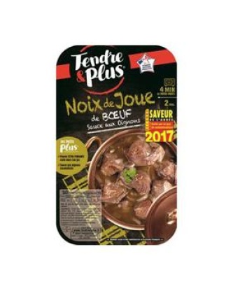 Noix de joue de boeuf cuite aux oignons, TENDRE ET PLUS, barquette, 450g