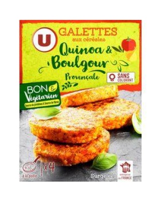 Galettes quinoa & boulgour provençale U BON & VEGETARIEN, 4x100g, soit400g