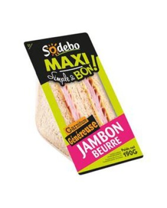Sandwich maxi complet jambon beurre SODEBO, 190g