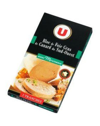 Bloc de foie gras de canard du Sud Ouest 30% de morceaux U, 2 tranches, 80g