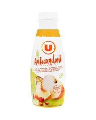 JUs de pomme et de pêche, fruit de la passion, acérola et goji flash pasteurisé et réfrigéré U ...