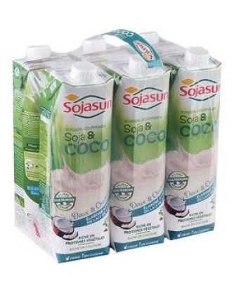 Boisson de soja au lait de coco UHT, SOJASUN, 6 unités de 1L