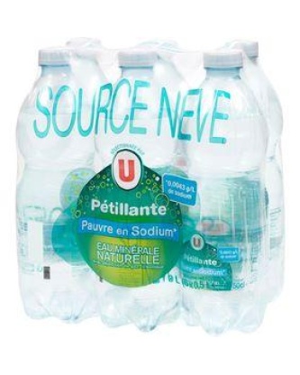 Eau pétillante pauvre en sodium U, 6 bouteilles en plastique, 50cl