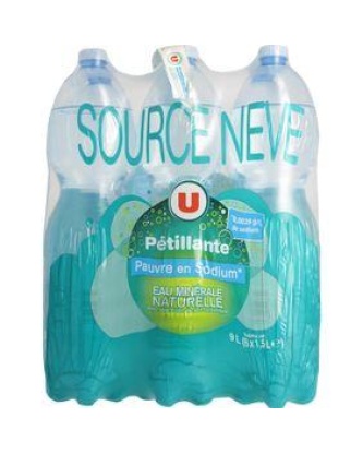 Eau minérale naturelle pétillante pauvre en sodium U, 6 bouteilles enplastique, 1,5L