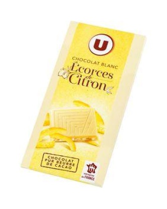 Chocolat blanc écorces de citron, U, tablette de 100g