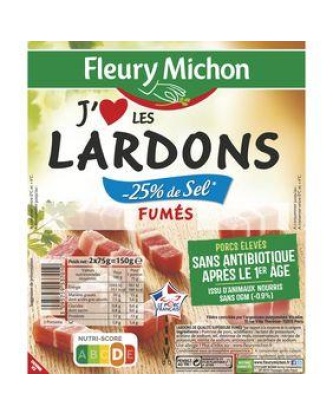 Lardons fumés "J'aime" taux de sel réduit FLEURY MICHON 2x75g