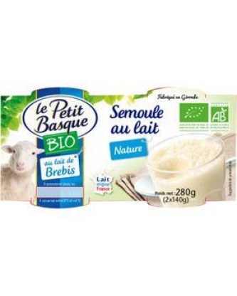 Semoule au lait de brebis nature sucré bio LE PETIT BASQUE, 2x140g