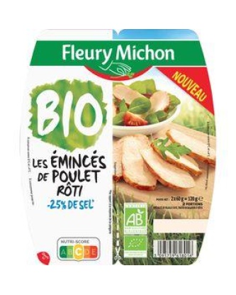 Emincés de poulet rôti bio -25% de sel FLEURY MICHON, 120g
