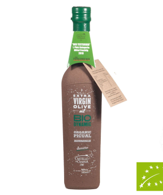 Bouteille en verre d'huile d'olive extra vierge biodynamique Demeter Picual 500ml - Castillo de Canena