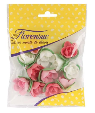 Roses blanches et roses avec feuilles (x 12)